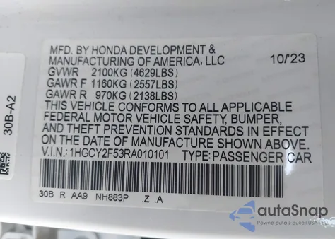 2024 Honda Accord Hybrid Sport из США, поврежденный, VIN 1HGCY2F53RA010101